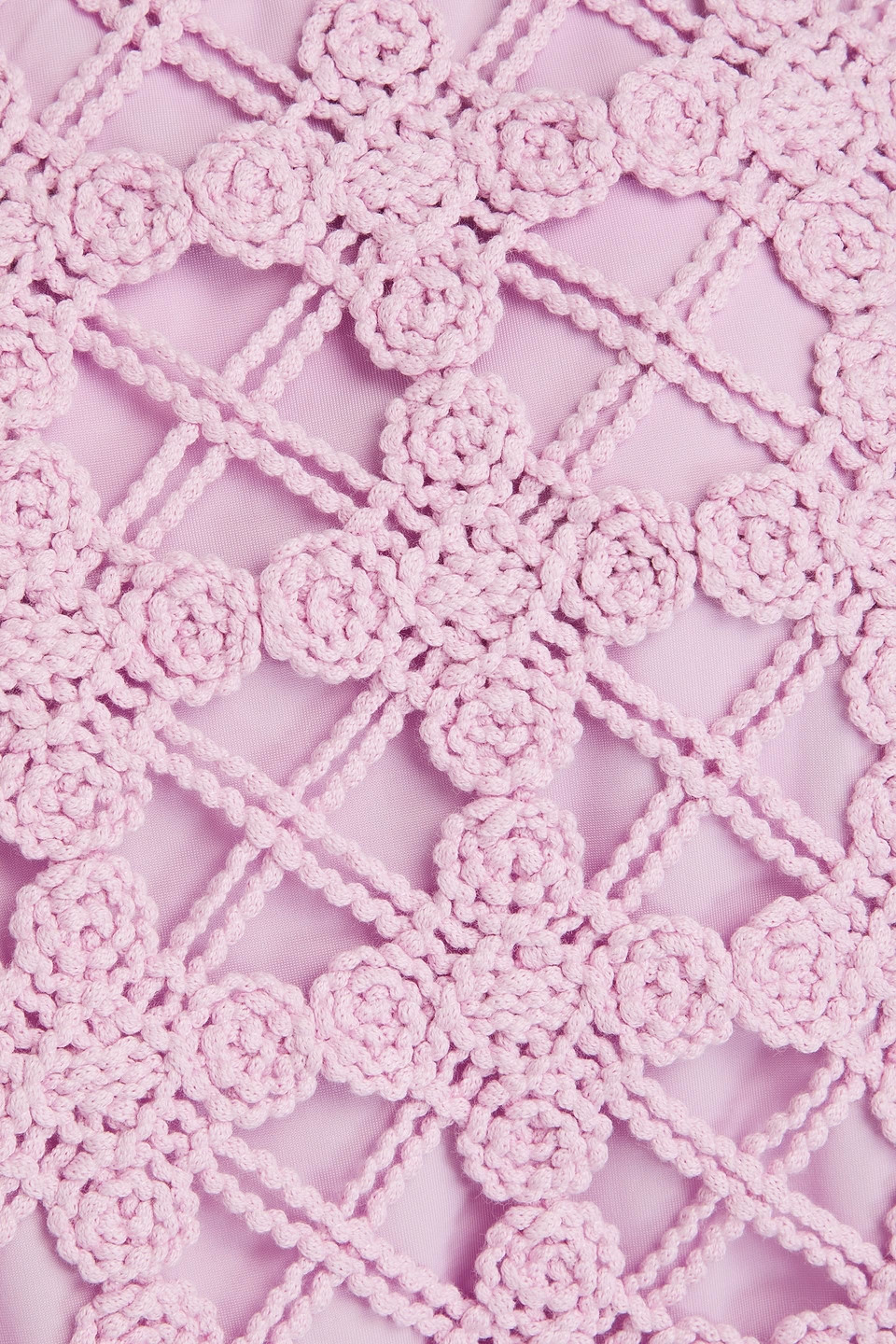 Maje Cropped Fringed Crocheted Top In Lilac