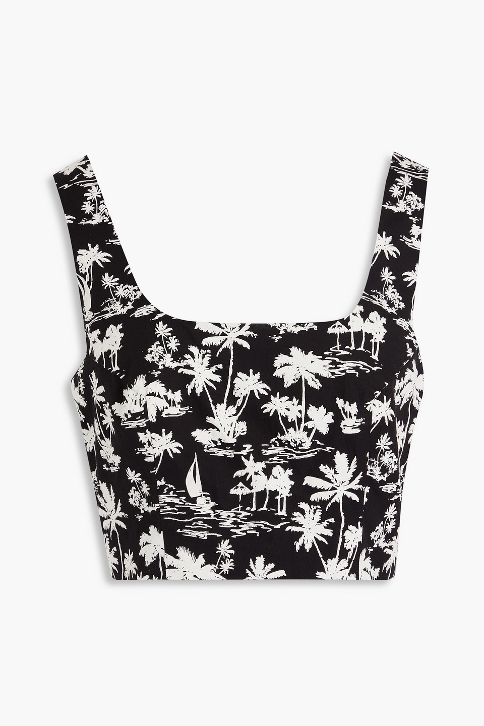 maje - cropped printed cotton top - black - 2