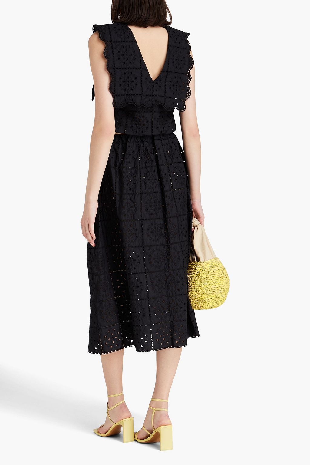 GANNI Broderie anglaise cotton midi skirt