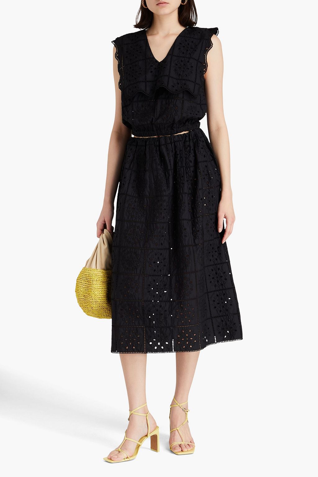GANNI Broderie anglaise cotton midi skirt