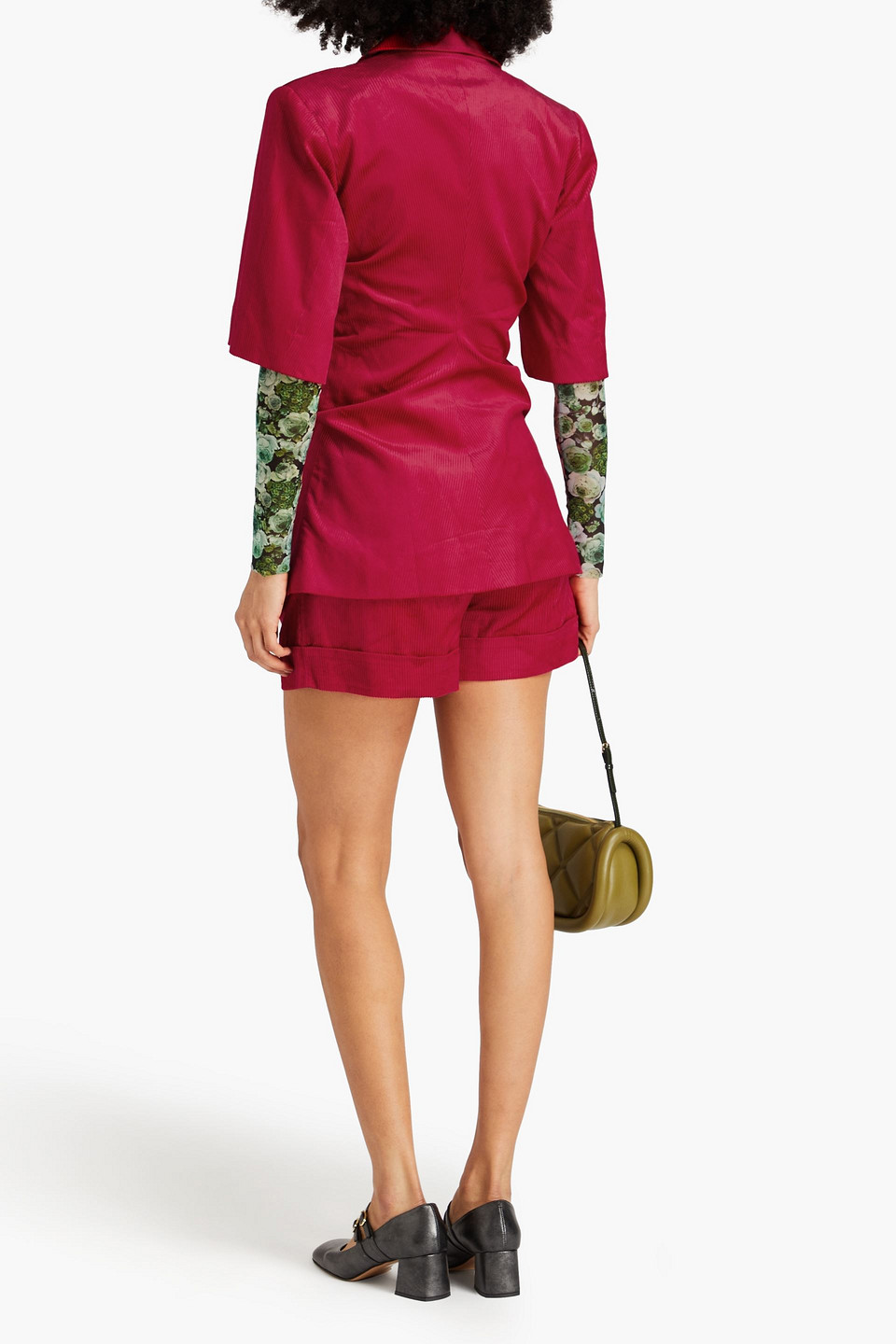 Ganni Cotton-blend Corduroy Blazer In Fuchsia