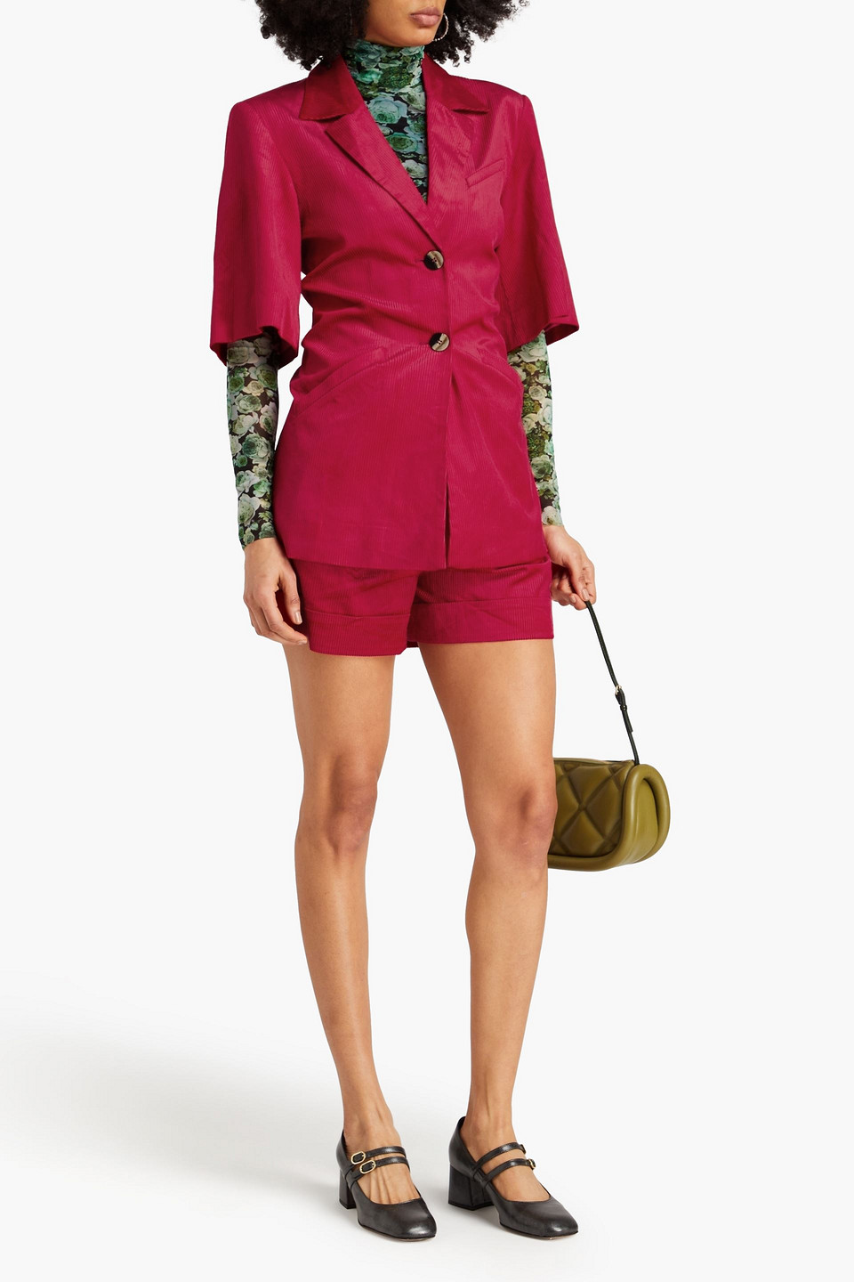 Ganni Cotton-blend Corduroy Blazer In Fuchsia