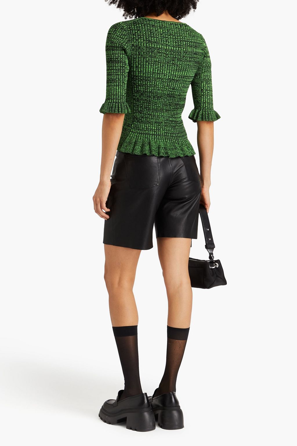 GANNI Ruffled marled ribbed-knit top