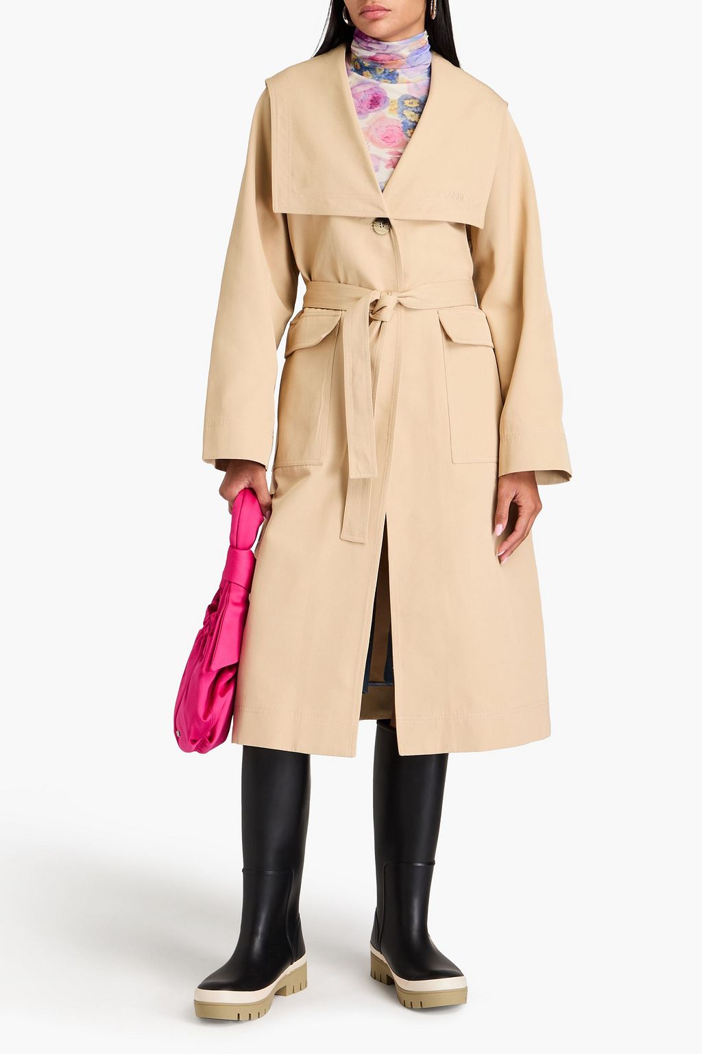 GANNI Oversized twill trench coat