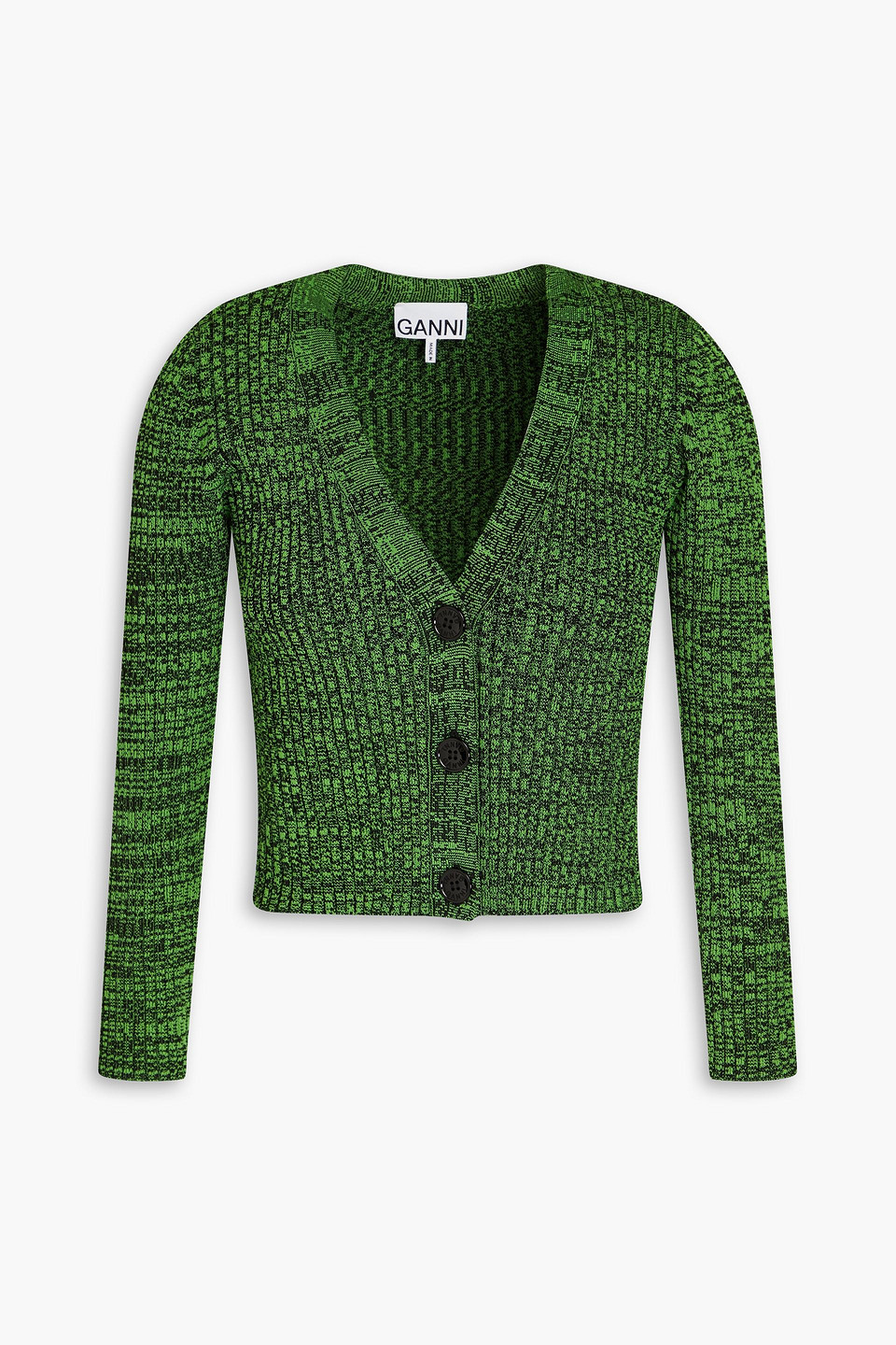 Ganni + Net Sustain Cropped Mélange Knitted Cardigan In Green