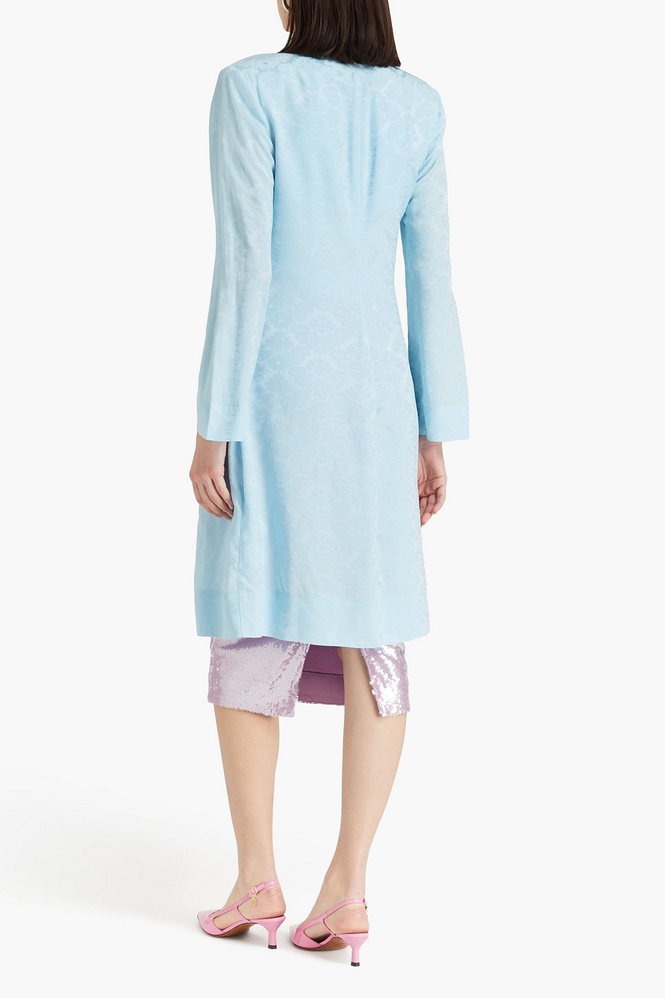 Ganni Floral-jacquard Jacket In Sky Blue