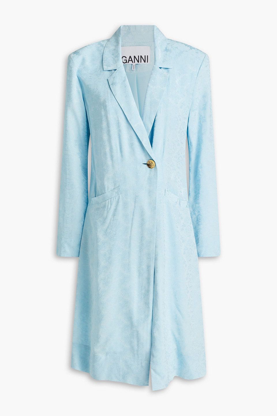 Ganni Floral-jacquard Jacket In Sky Blue