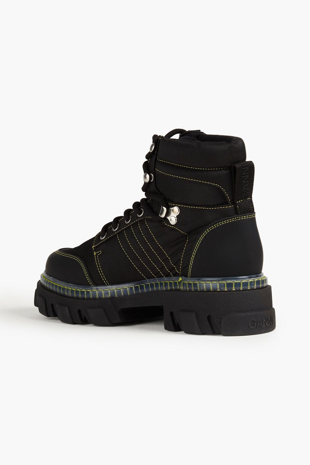 GANNI Lace-up leather and canvas ankle boots