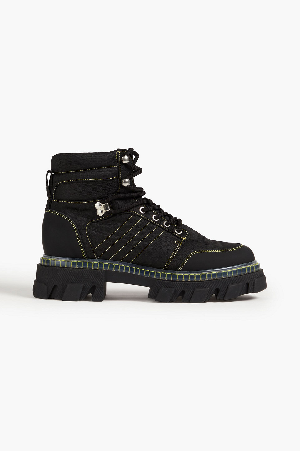 Ganni Leather And Shell Ankle Boots In Black