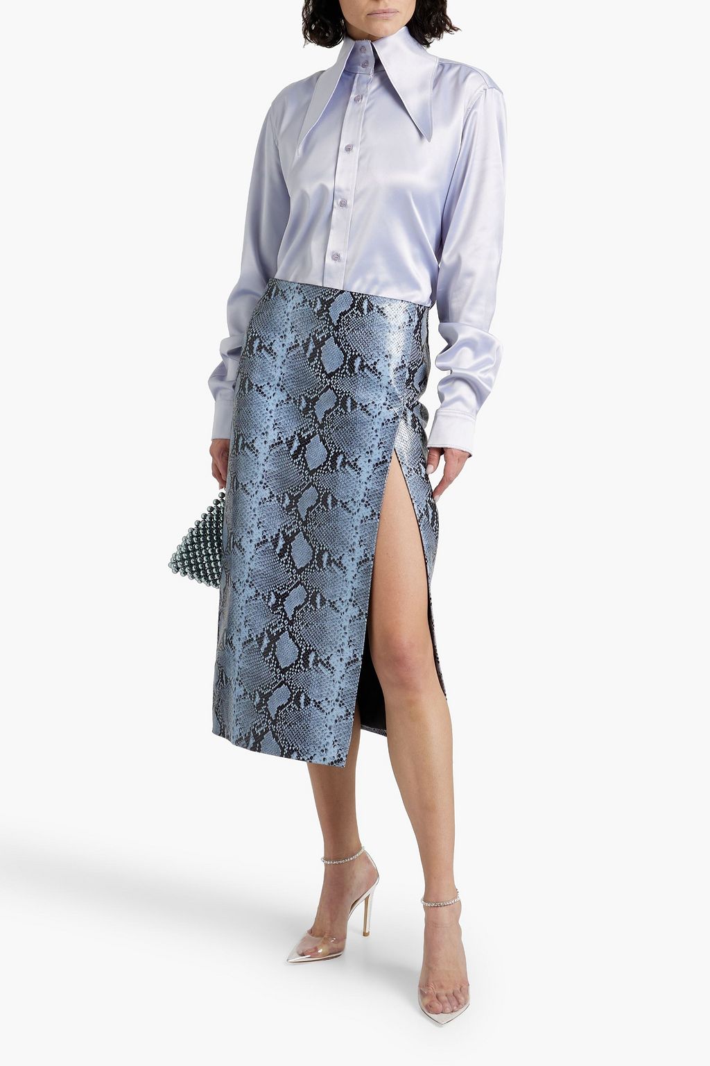 16ARLINGTON Minerva snake-effect leather midi skirt