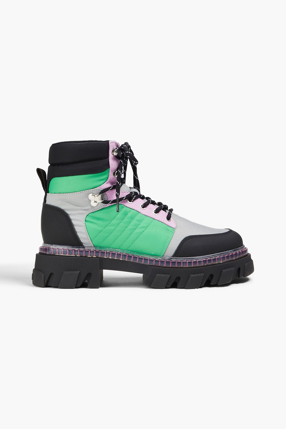 Ganni Color-block Shell And Suede Hiking Boots In Green