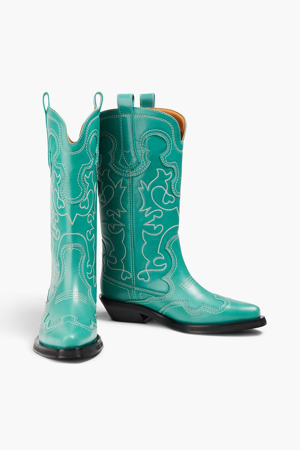 GANNI Embroidered leather cowboy boots