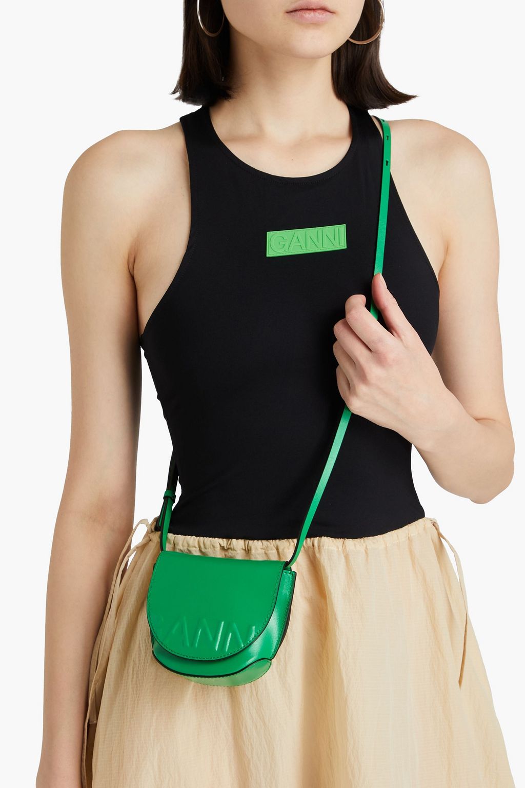 GANNI Schultertasche aus strukturiertem Leder mit Prägung
