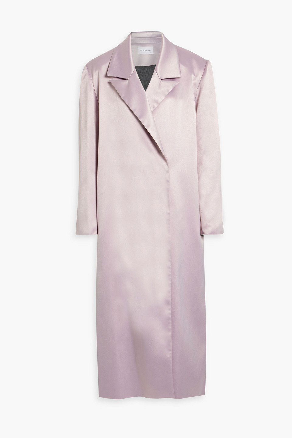 16arlington Willis Double-breasted Feather-trimmed Satin Coat In Lilac