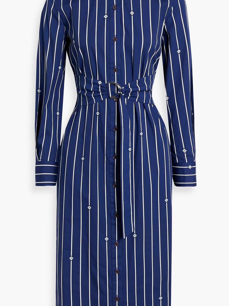 striped cotton-blend poplin midi shirt dress