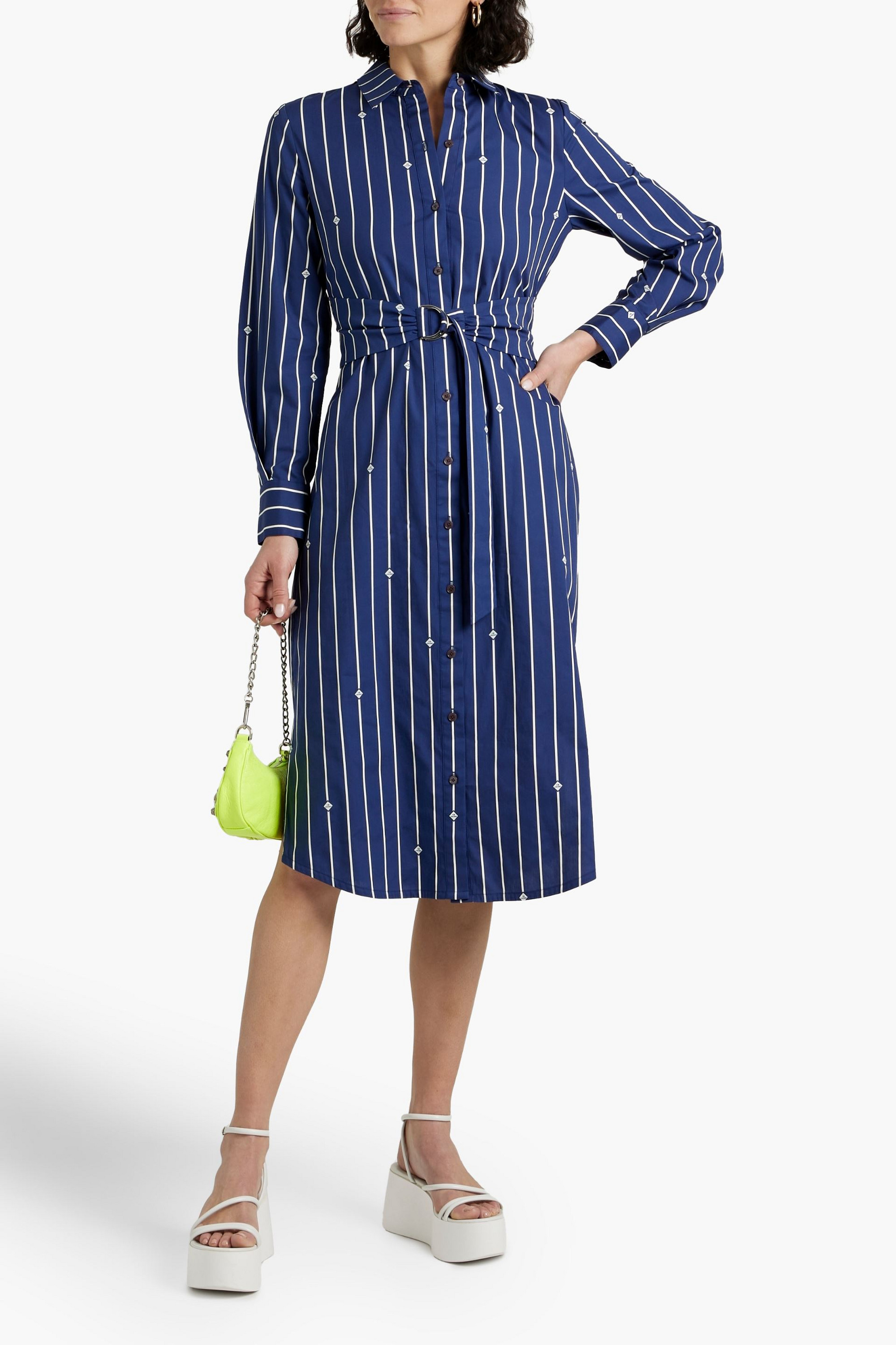 DEREK LAM 10 CROSBY Striped cotton-blend poplin midi shirt dress