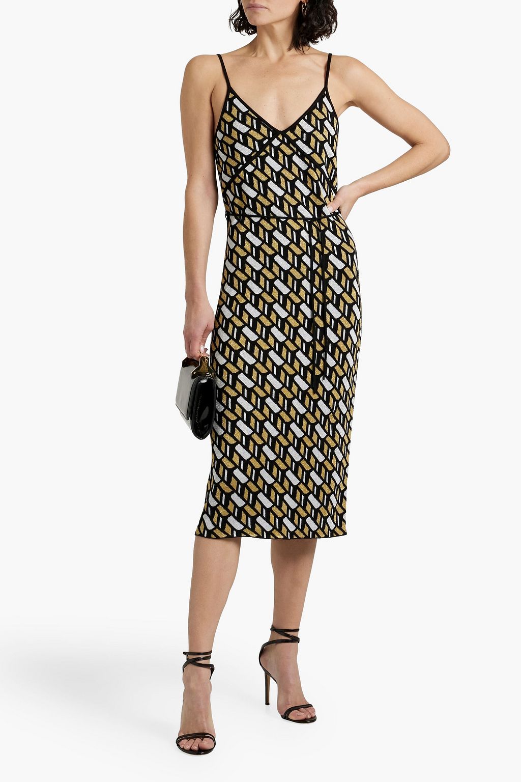 DEREK LAM 10 CROSBY 메탈릭 자카드 니트 미디 드레스