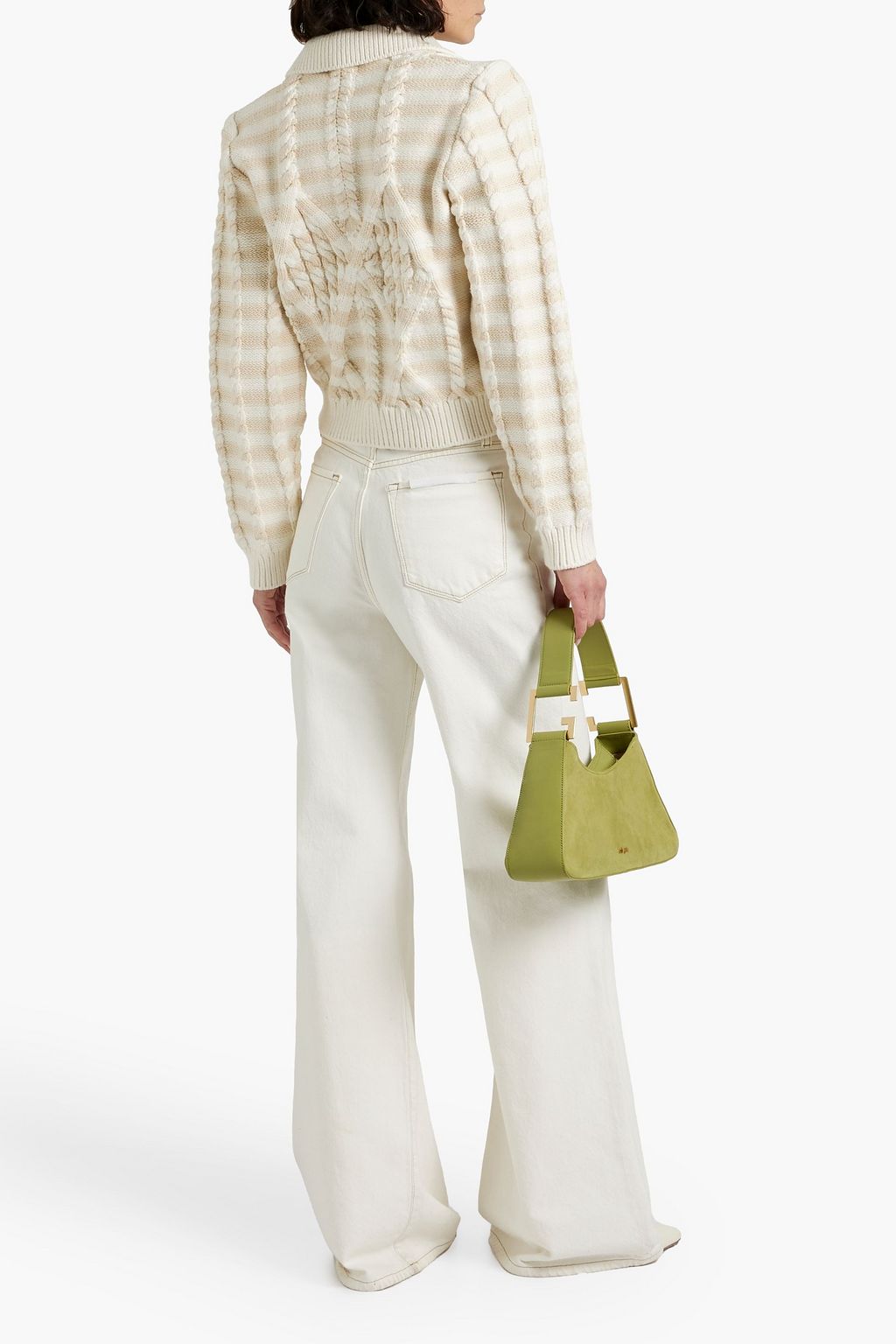 DEREK LAM 10 CROSBY Striped cable-knit cotton-blend cardigan
