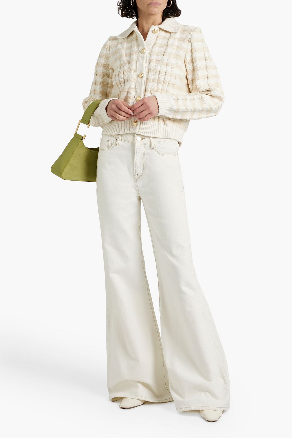 DEREK LAM 10 CROSBY Striped cable-knit cotton-blend cardigan