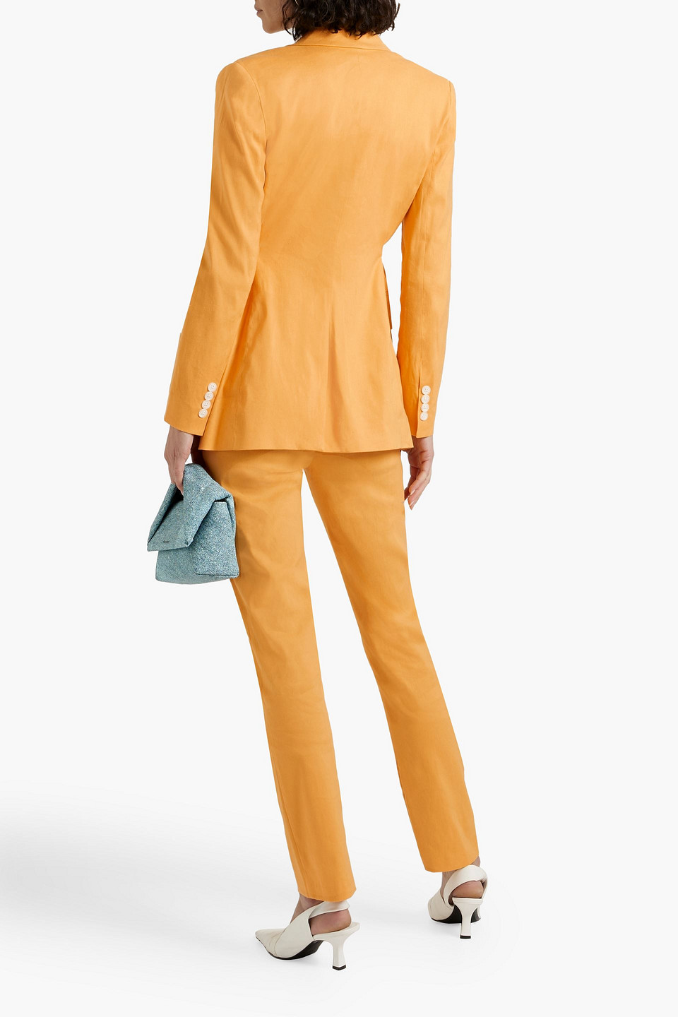 Shop Derek Lam 10 Crosby Belted Linen-blend Blazer In Saffron