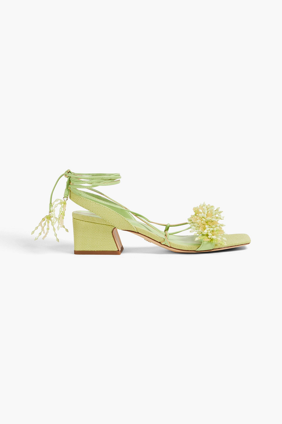 Sam Edelman Walda Embellished Faux Leather And Raffia Sandals In Light Green