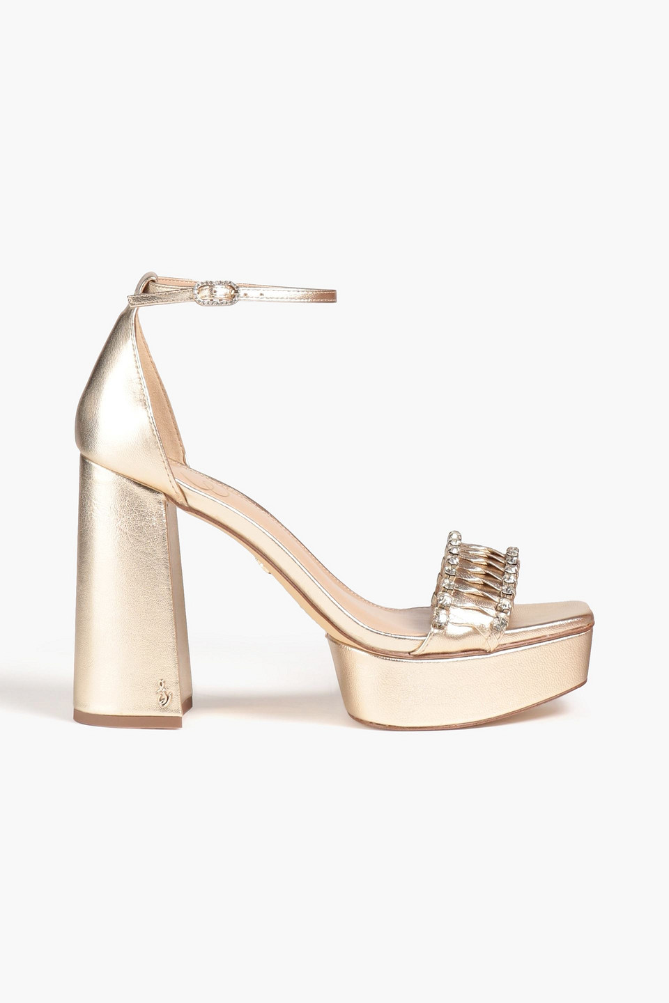 Sam Edelman Ninette Crystal-embellished Metallic Leather Platform Sandals In Platinum