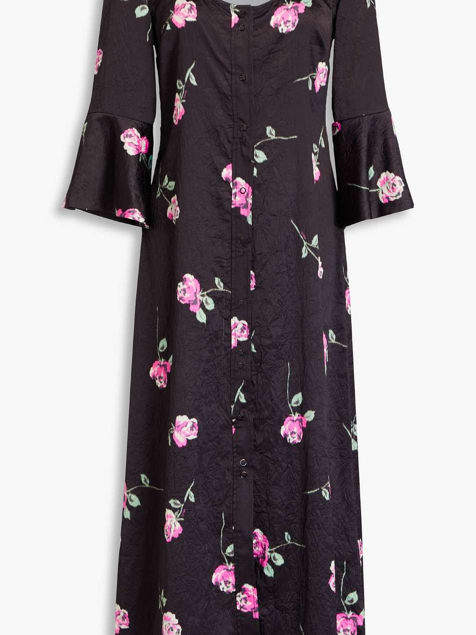 floral-print crinkled-satin midi dress