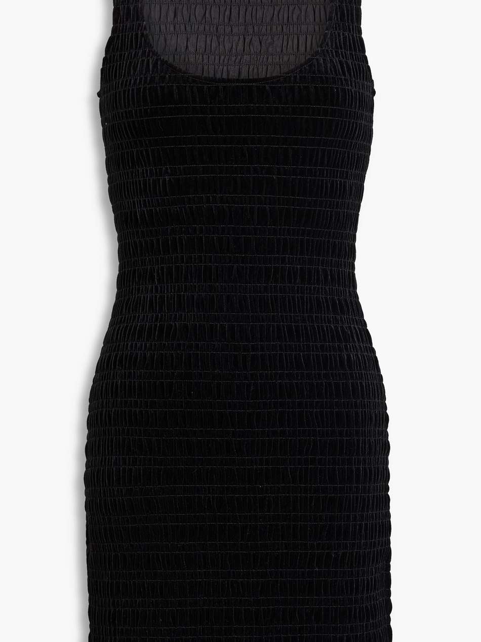 smocked stretch-velvet mini dress