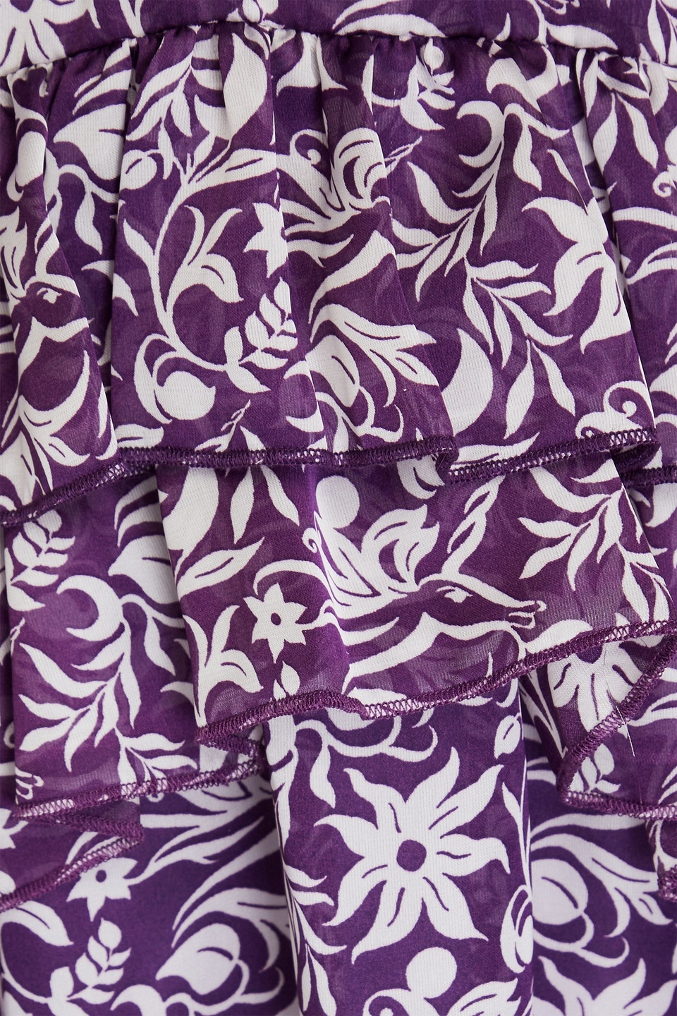 Maje Ruffled Floral-print Chiffon Midi Dress In Purple