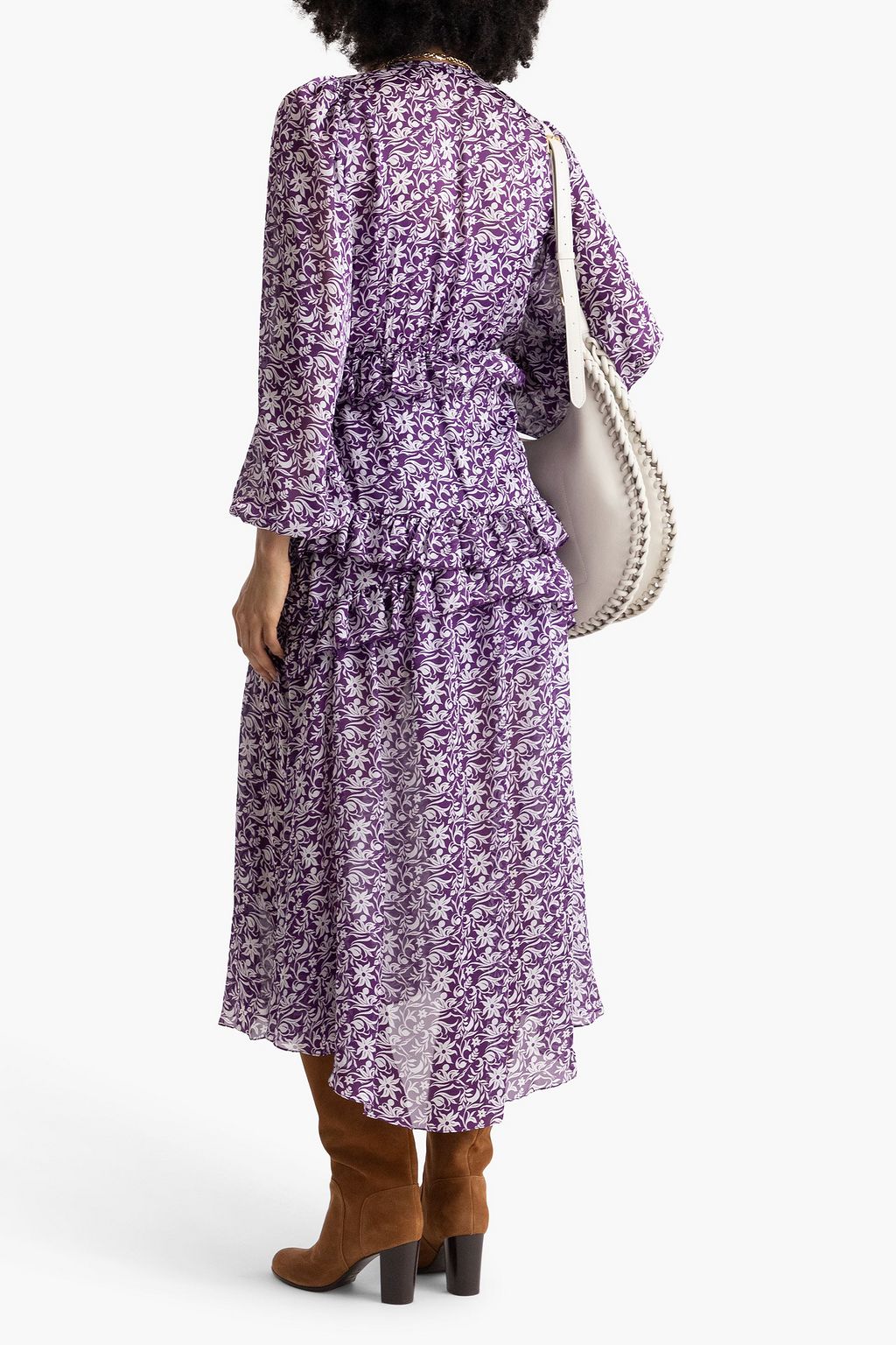 MAJE Ruffled floral-print chiffon midi dress