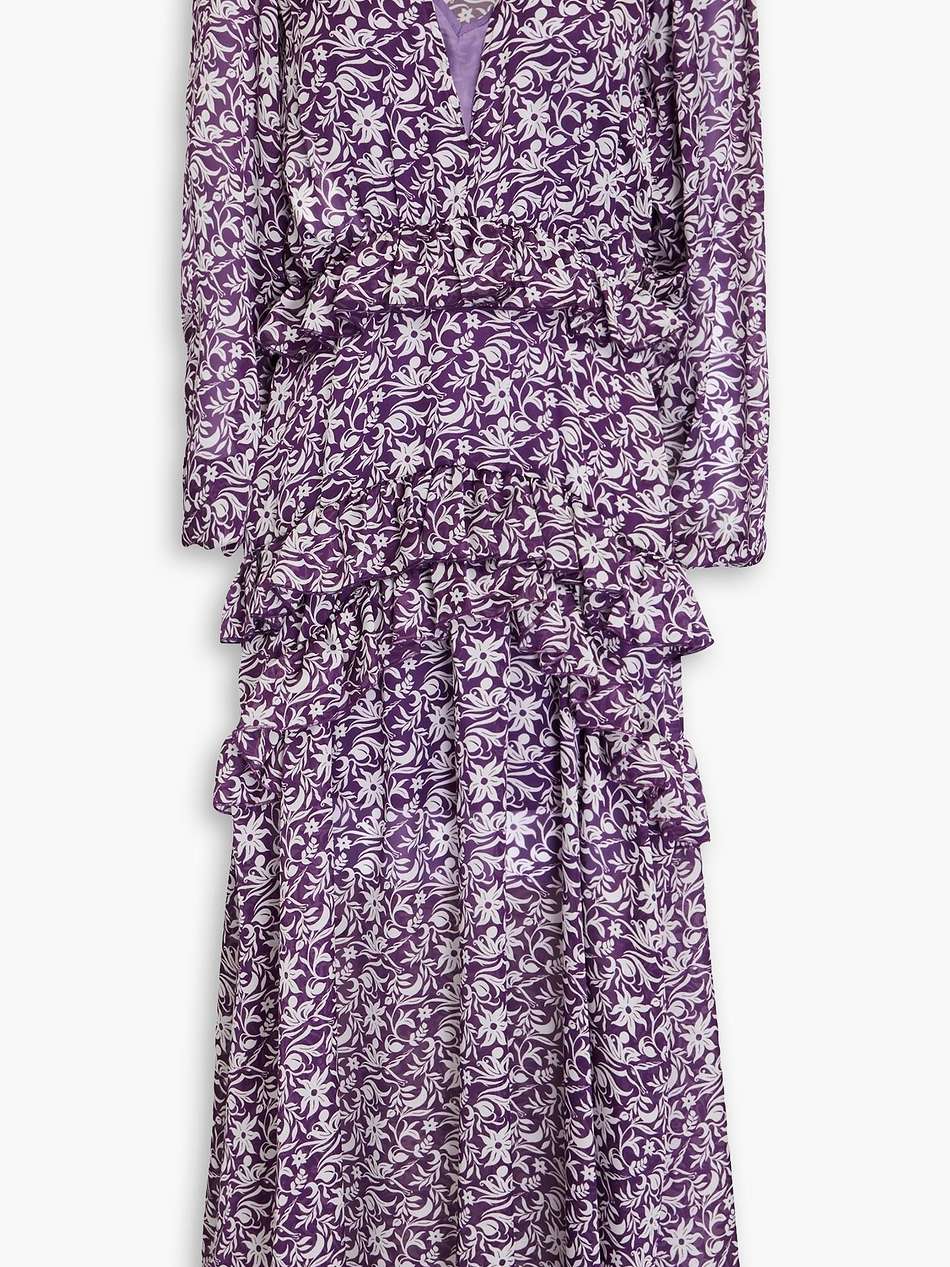 ruffled floral-print chiffon midi dress