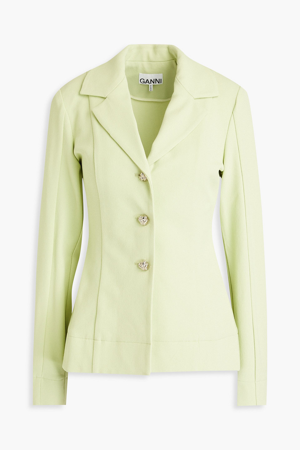 Ganni Green Notched Lapel Blazer In Light Green