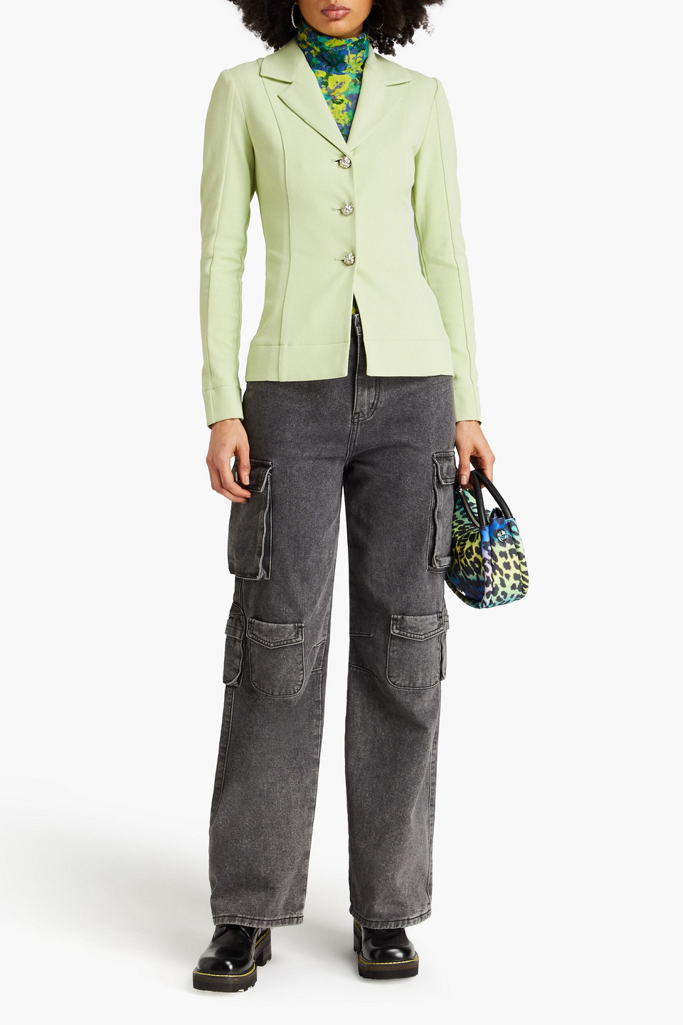 Shop Ganni Twill Blazer In Light Green