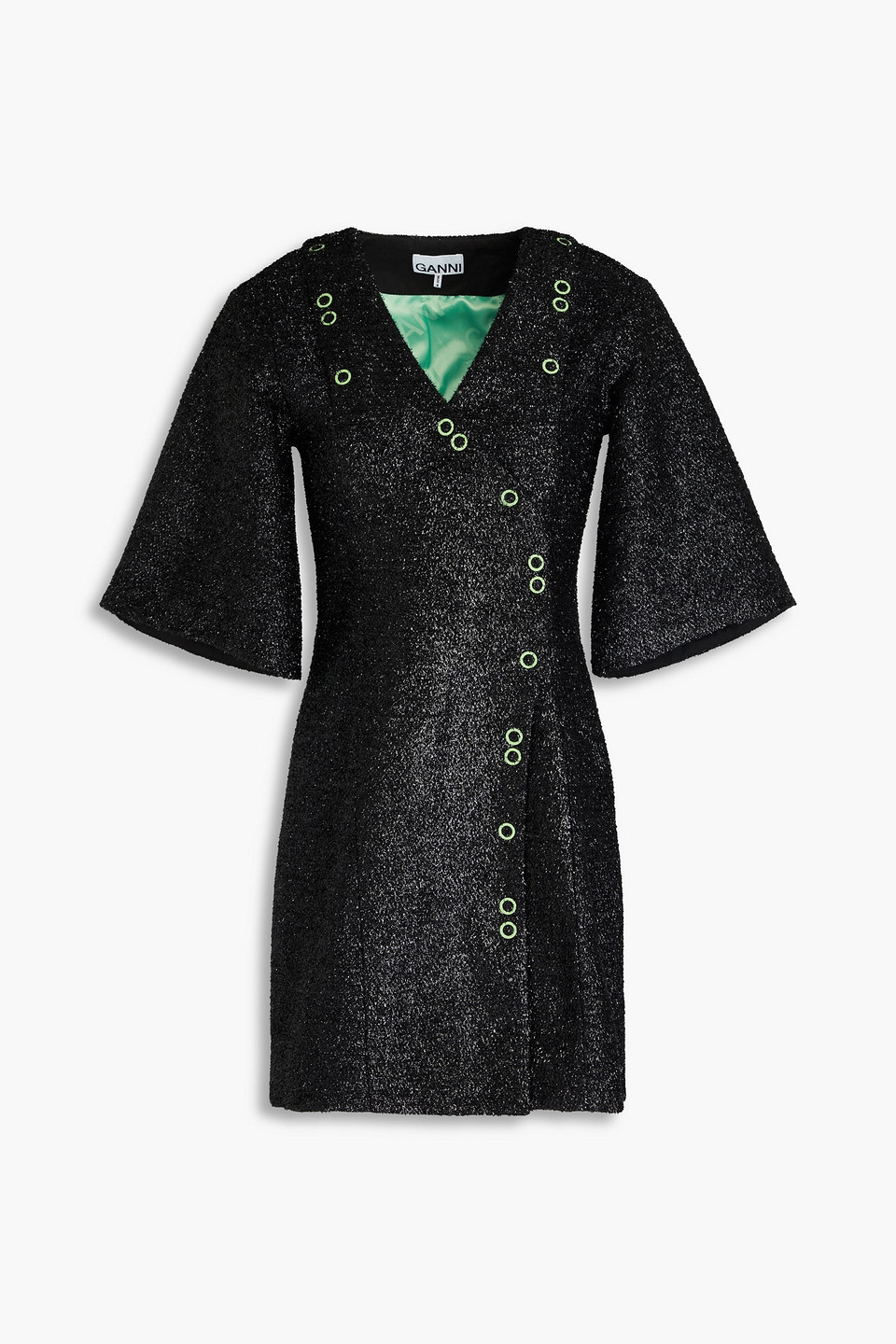 GANNI - Metallic woven mini dress - Black - DE 34