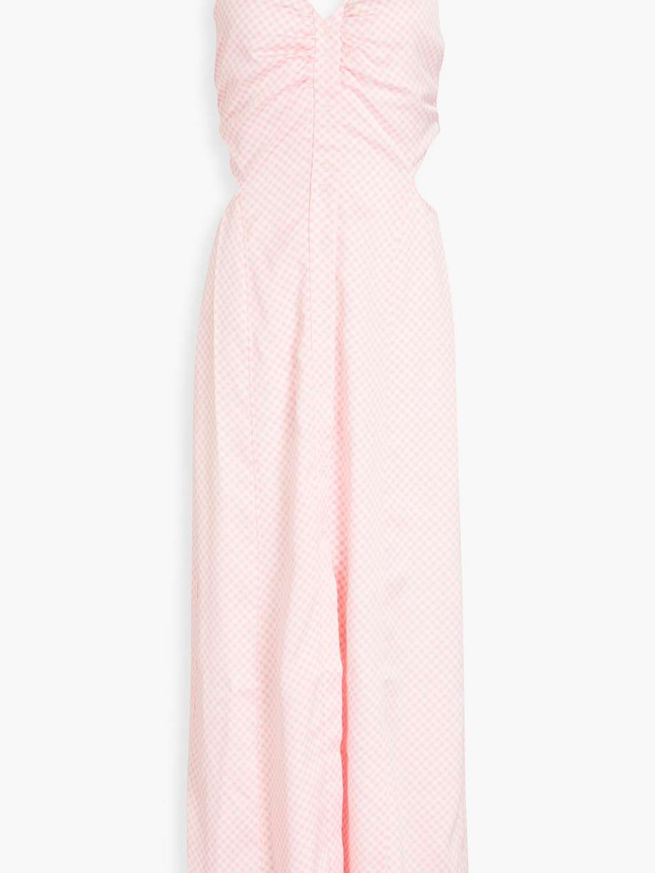 cutout gingham satin-twill maxi dress