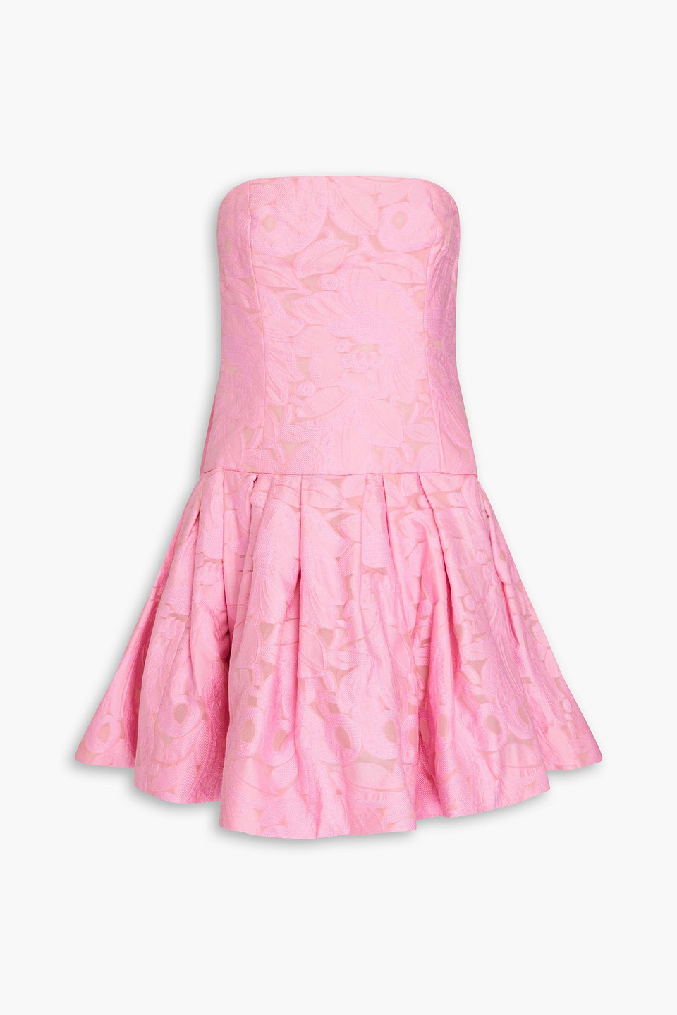 Oscar de la Renta - Strapless pleated jacquard mini dress - Pink - US 16