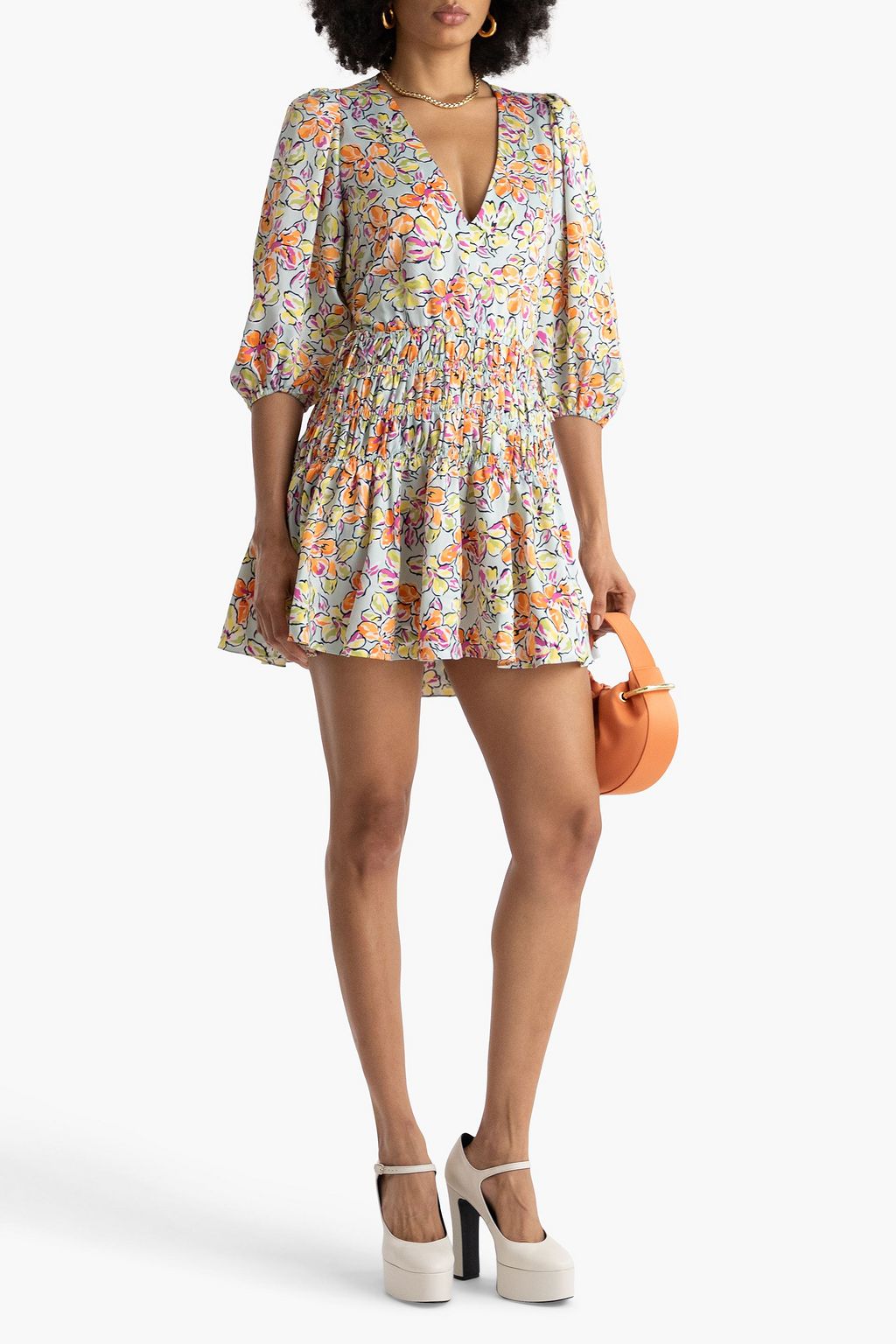 MAJE Cutout floral-print satin-crepe mini dress