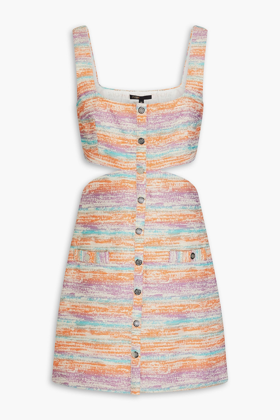 Maje Cutout Metallic Tweed Mini Dress In Orange