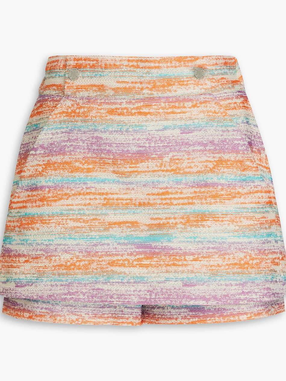 skirt-effect metallic tweed shorts