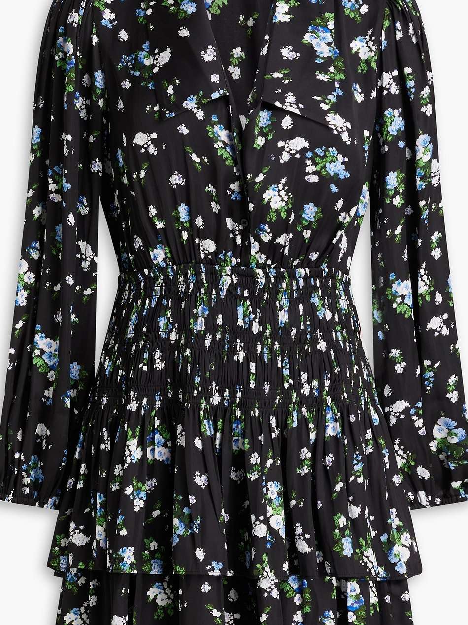 cutout floral-print satin mini shirt dress