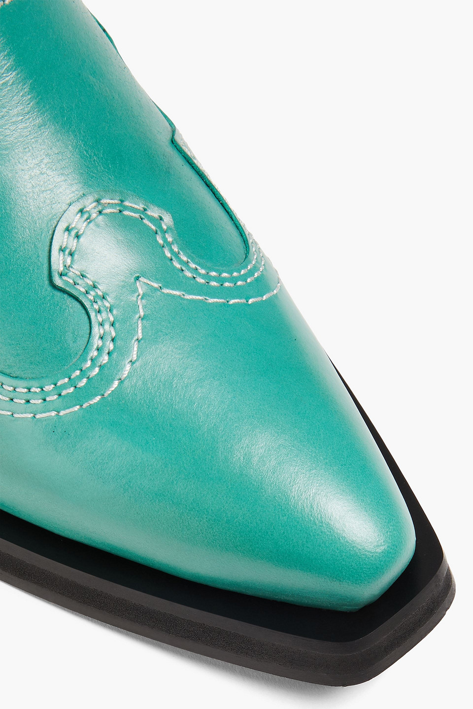 Ganni Bestickte Westernstiefel Aus Leder In Teal