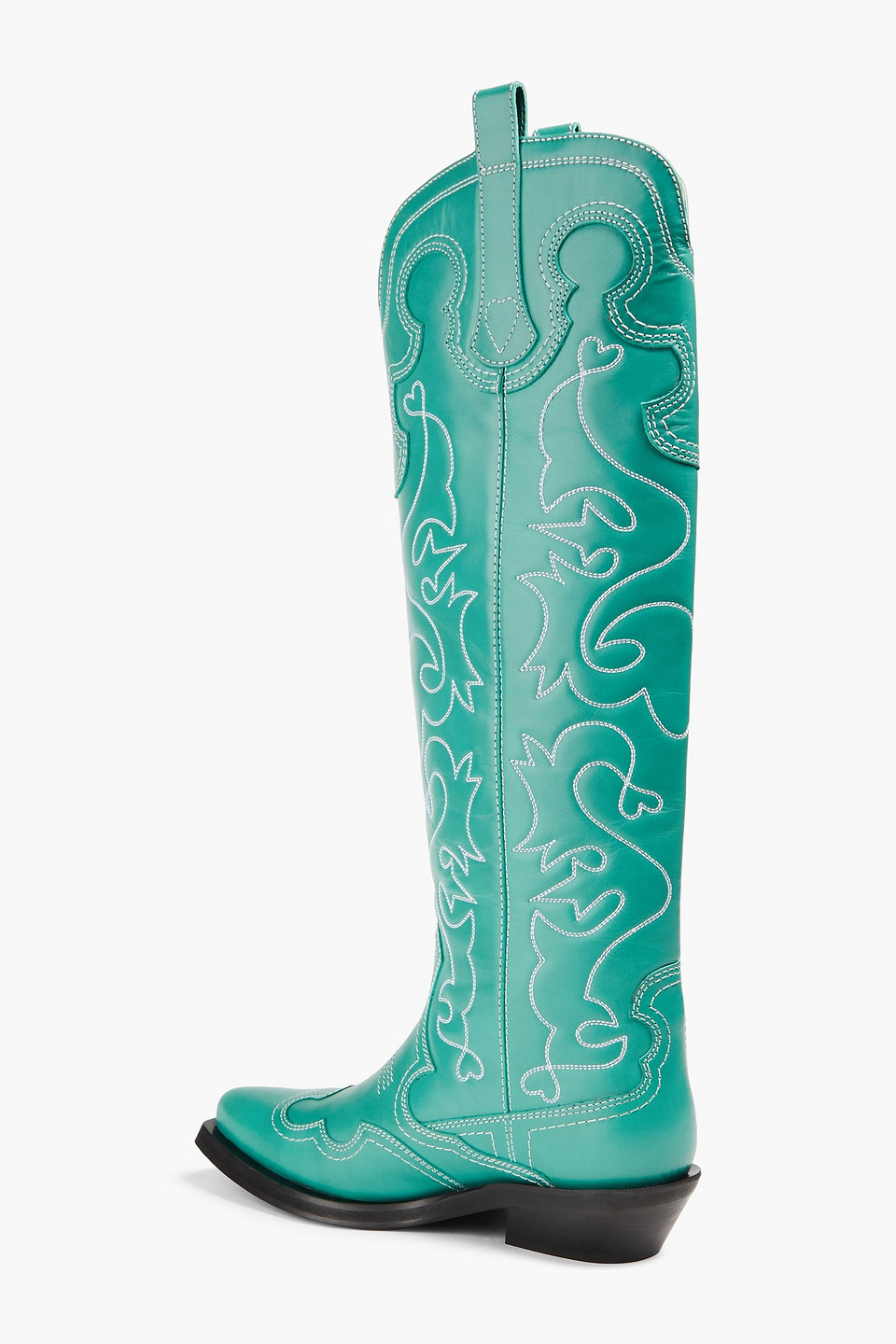 Ganni Bestickte Westernstiefel Aus Leder In Teal