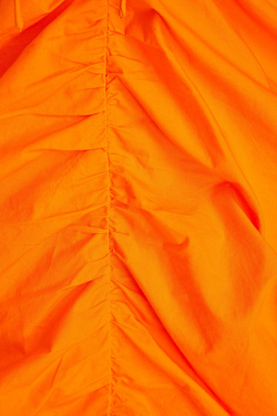 Ganni Bow-detailed Ruched Cotton-poplin Mini Dress In Orange