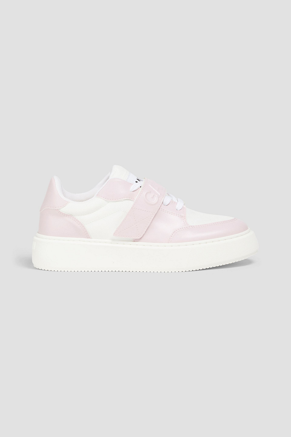 Shop Ganni Two-tone Faux Leather And Canvas Sneakers In White