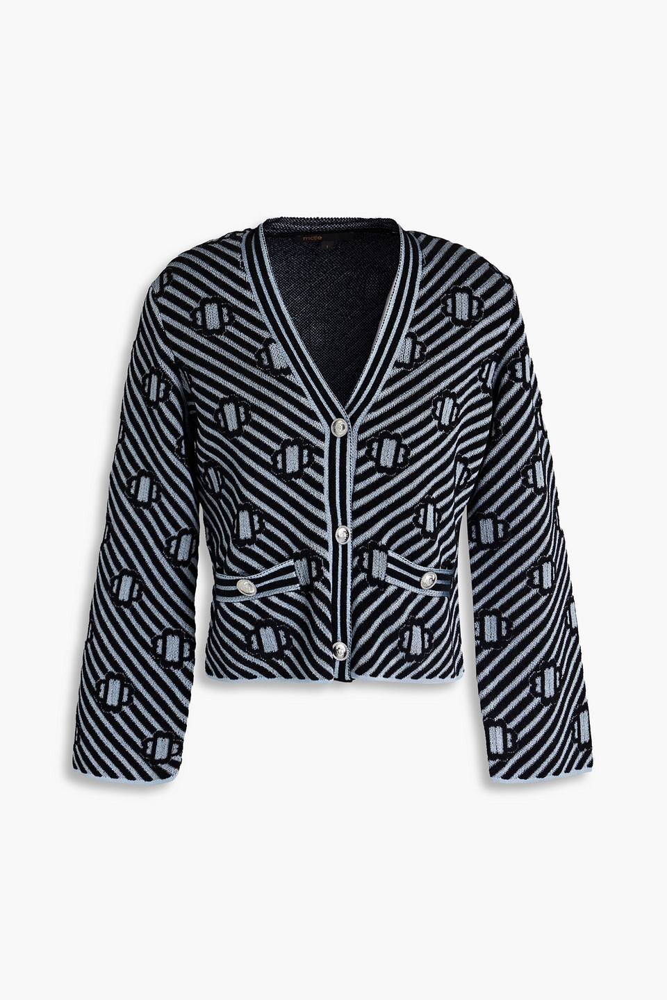 Maje Metallic Knitted Cardigan In Light Blue