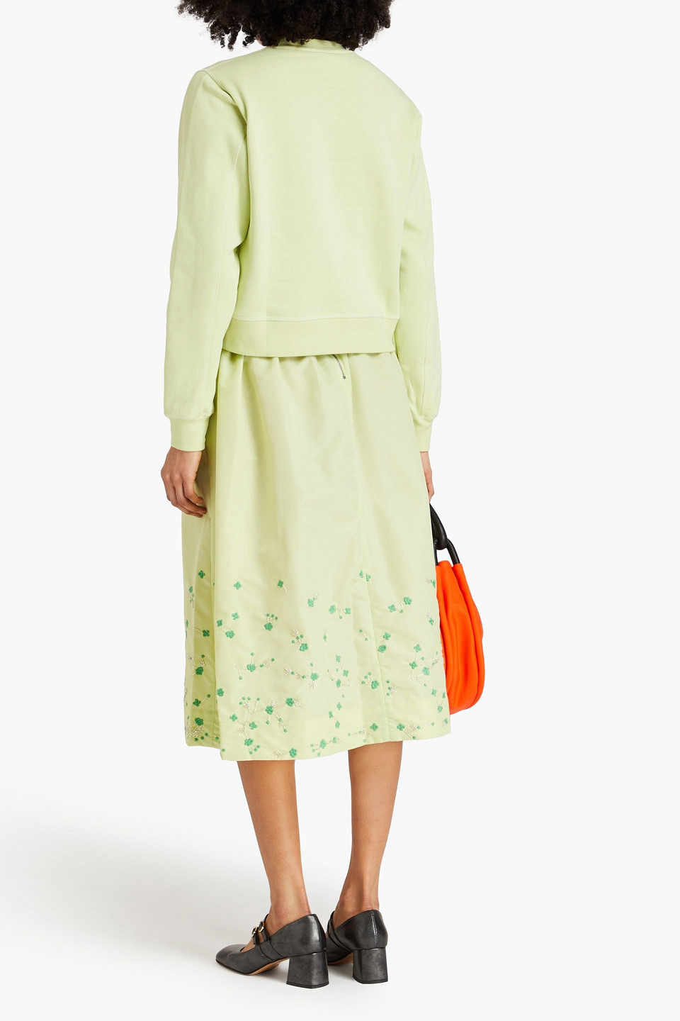 Shop Ganni Embellished Taffeta Midi Skirt In Light Green