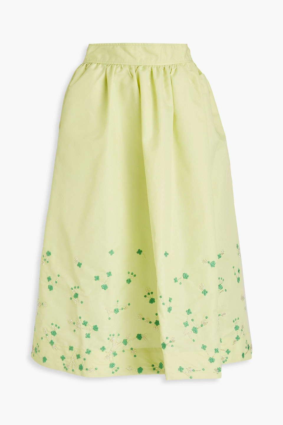 Ganni Floral Embroidered Nylon Midi Skirt In Green