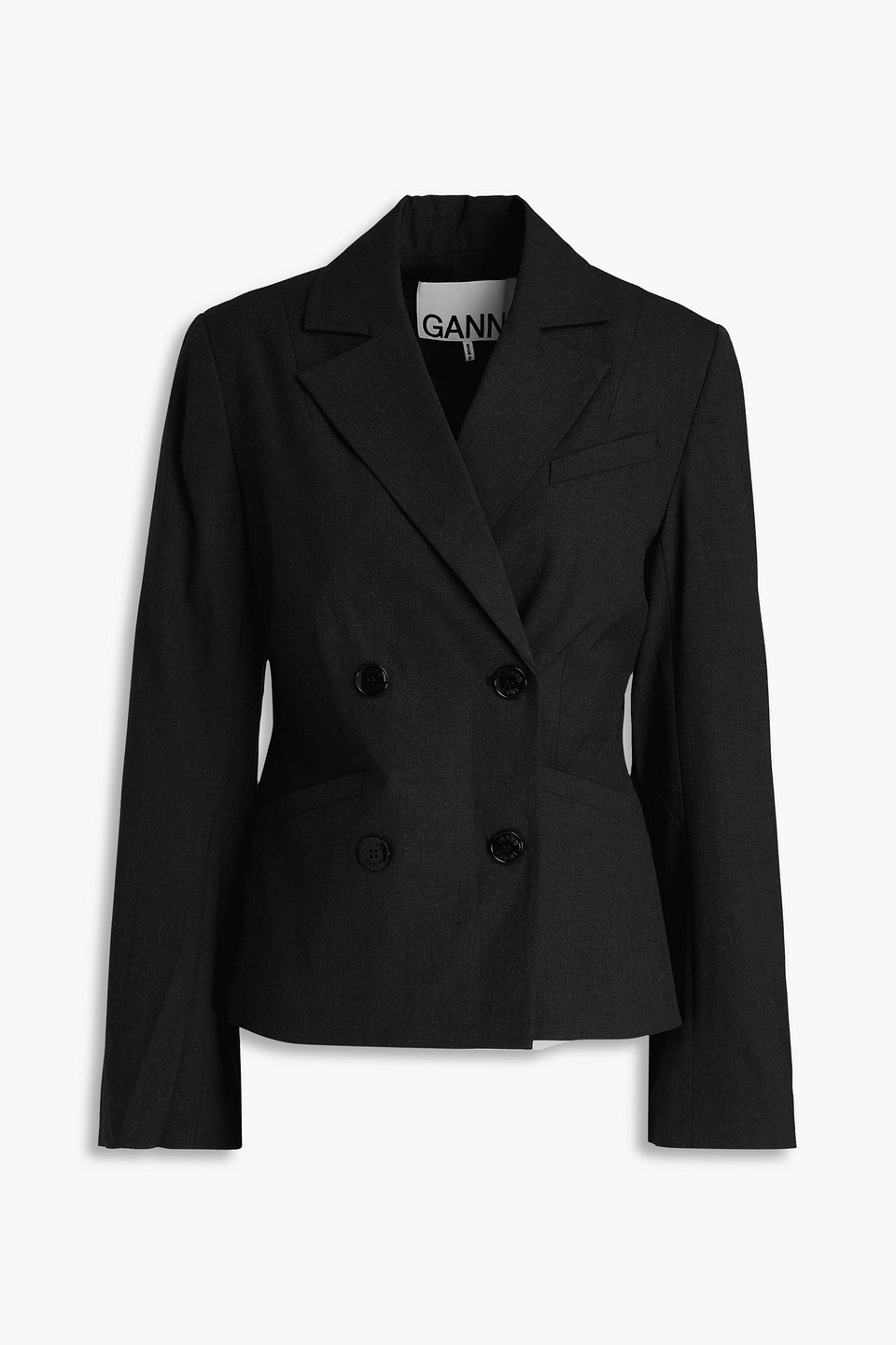 Ganni Double-breasted Woven Blazer In Dark Grey