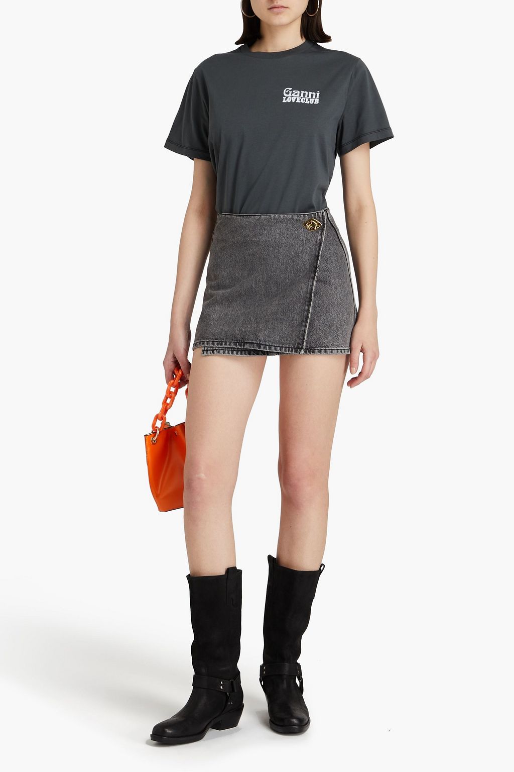 GANNI Printed cotton-jersey T-shirt