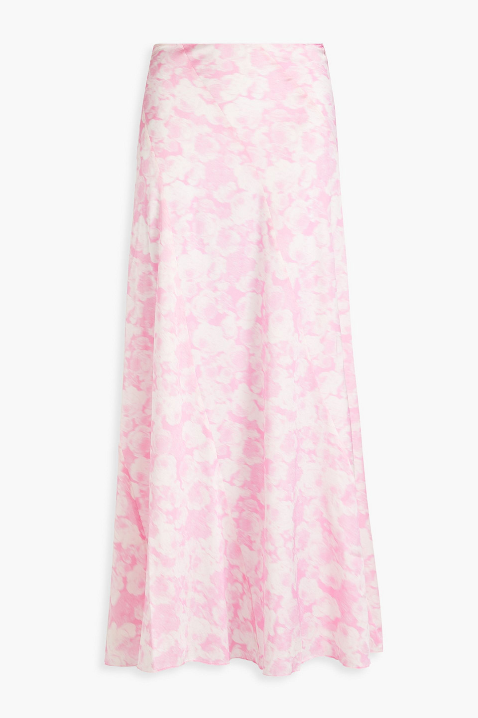 Ganni Floral-print Stretch-silk Satin Maxi Skirt In Bubblegum